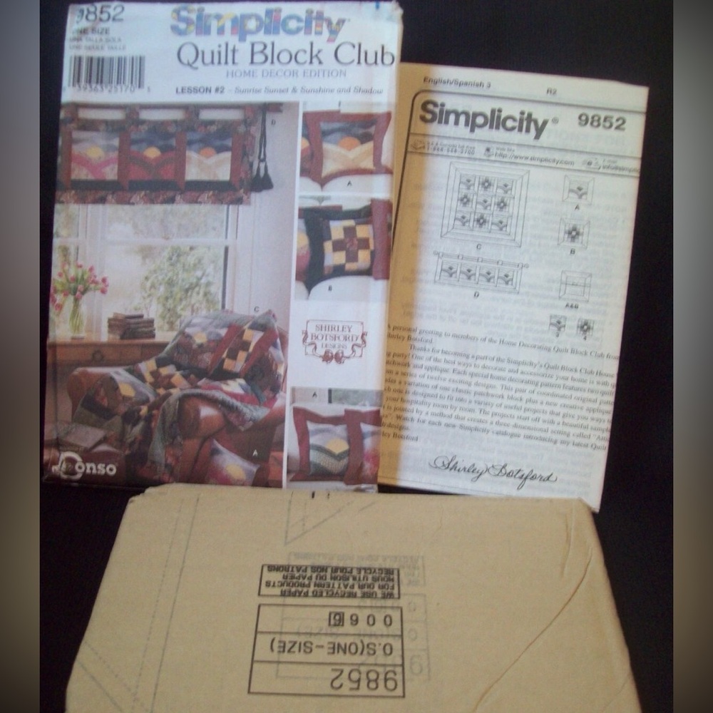Simplicity Pattern 9852 
Block Club #2
Sunrise Sunset Sunshine Shadow 
UC/FF/NOS